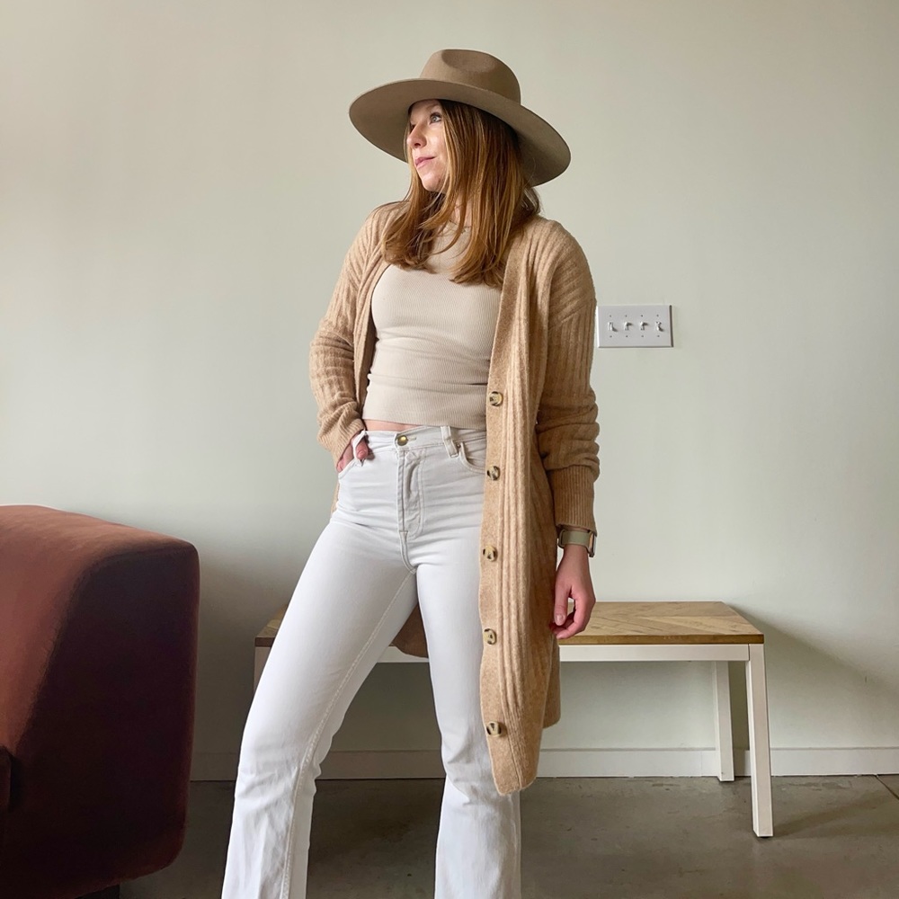 Adrianna Papell Long brown duster sweater